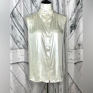 FIFTEEN TWENTY Sleeveless Blouse Cream Wet Look Satin M